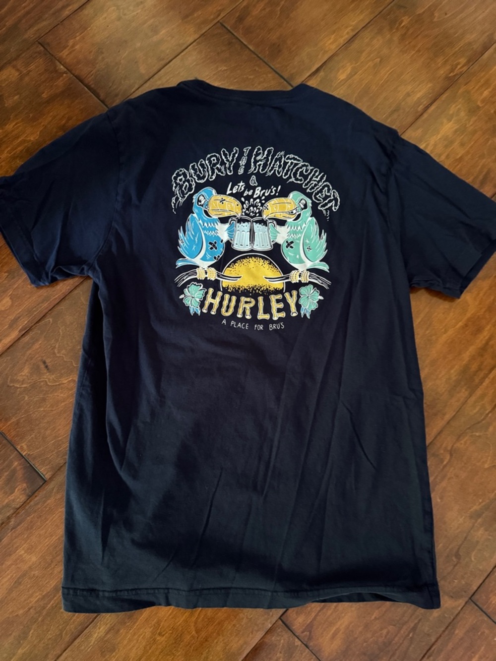 Hurley Navy Short-Sleeve Tee with Multicolor Parrot Graphic